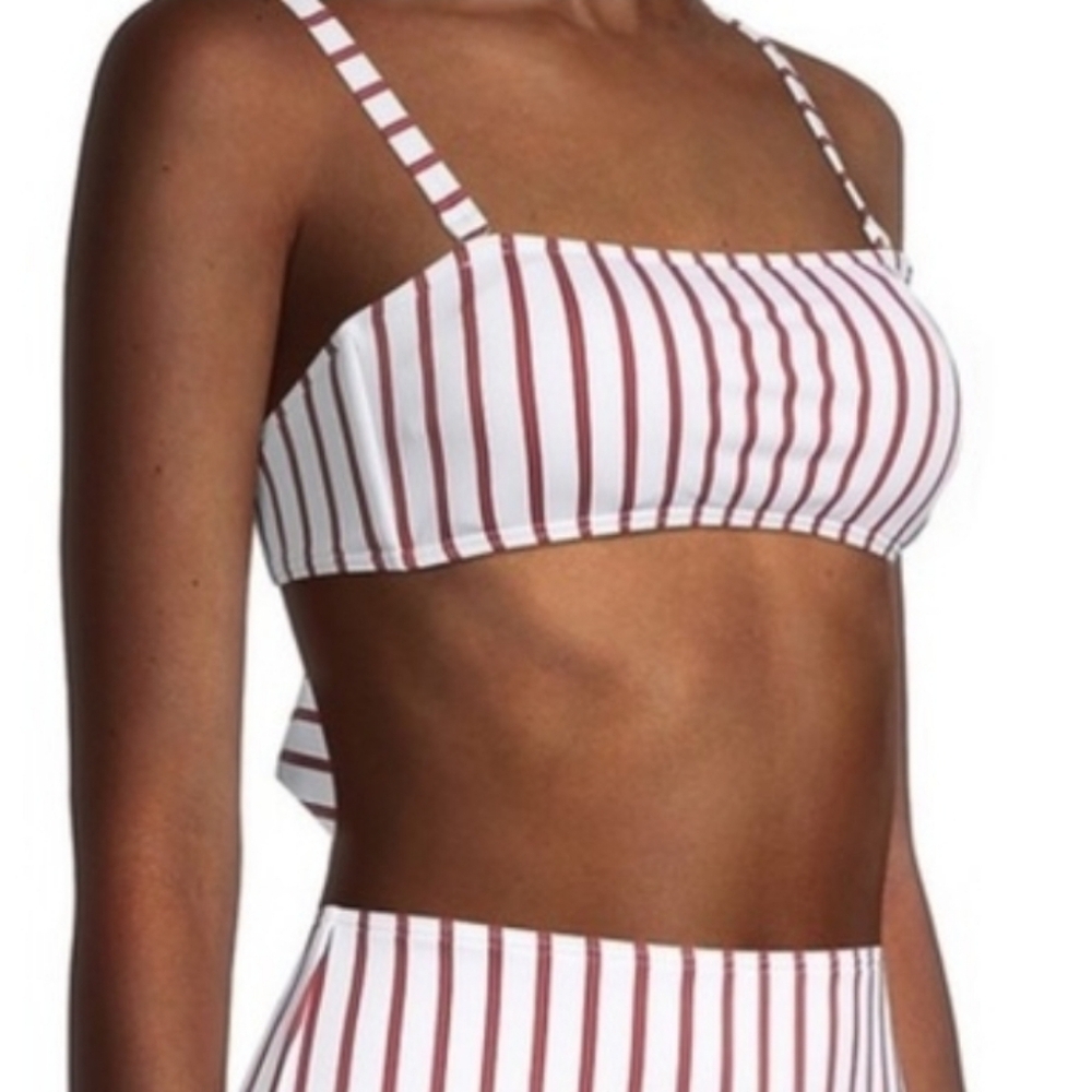 We WoreWhat Rosy Tie-Back Pinstripe Bikini Top Size: L Orange Red